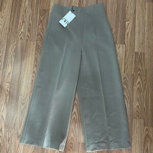 Gray Tan Work Pant High Rise Side Zipper Medium Zara